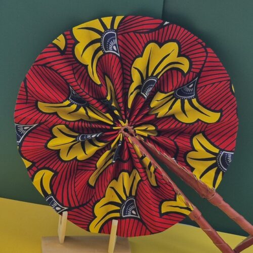 Éventail couleur Rouge carmin & Jaune mimosa